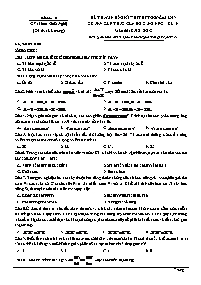 Đề tham khảo kì thi THPT Quốc gia môn Sinh học năm 2019 - Đề số 10 - Phan Khắc Nghệ (Có đáp án)